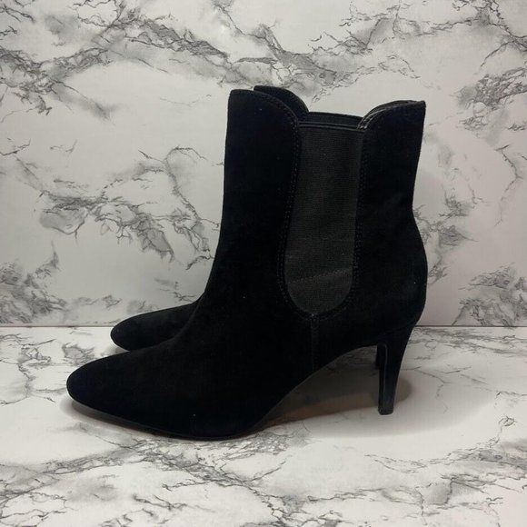 Lauren Ralph Lauren Pashia Boot Womens 7 Black Suede Chelsea Ankle Bootie Shoe - Picture 3 of 8
